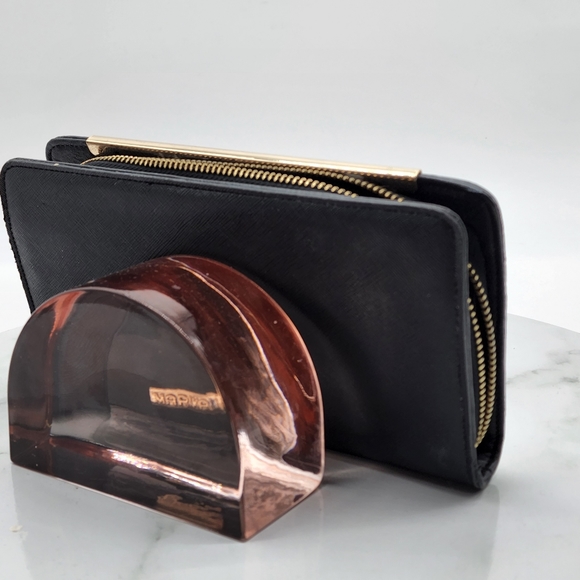 Marikai Black White Faux Saffiano Leather Gold Bar Wallet - Picture 12 of 16